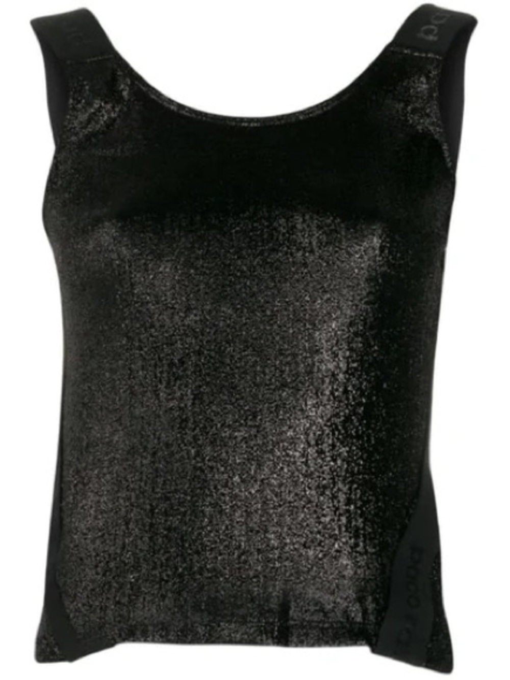 Paco Rabanne tank top features a metallic black sheen and a branded logo band